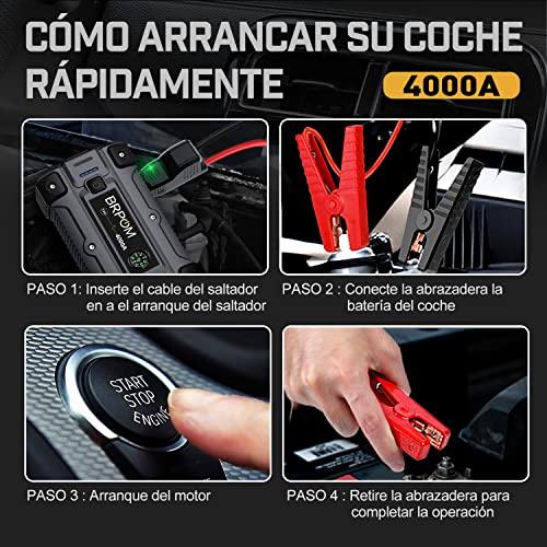 Reseña​ del‌ Arrancador de Coches Portátil BRPOM 4000A ​con Cables Inteligentes y Salida QC3.0