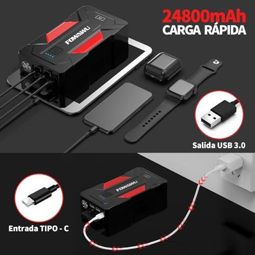 ¡Análisis detallado del FOWAWU Arrancador de Baterias de Coche⁢ 3000A 24800mAh,⁣ con luz LED y 2 Puertos USB‌ de Carga rápida!